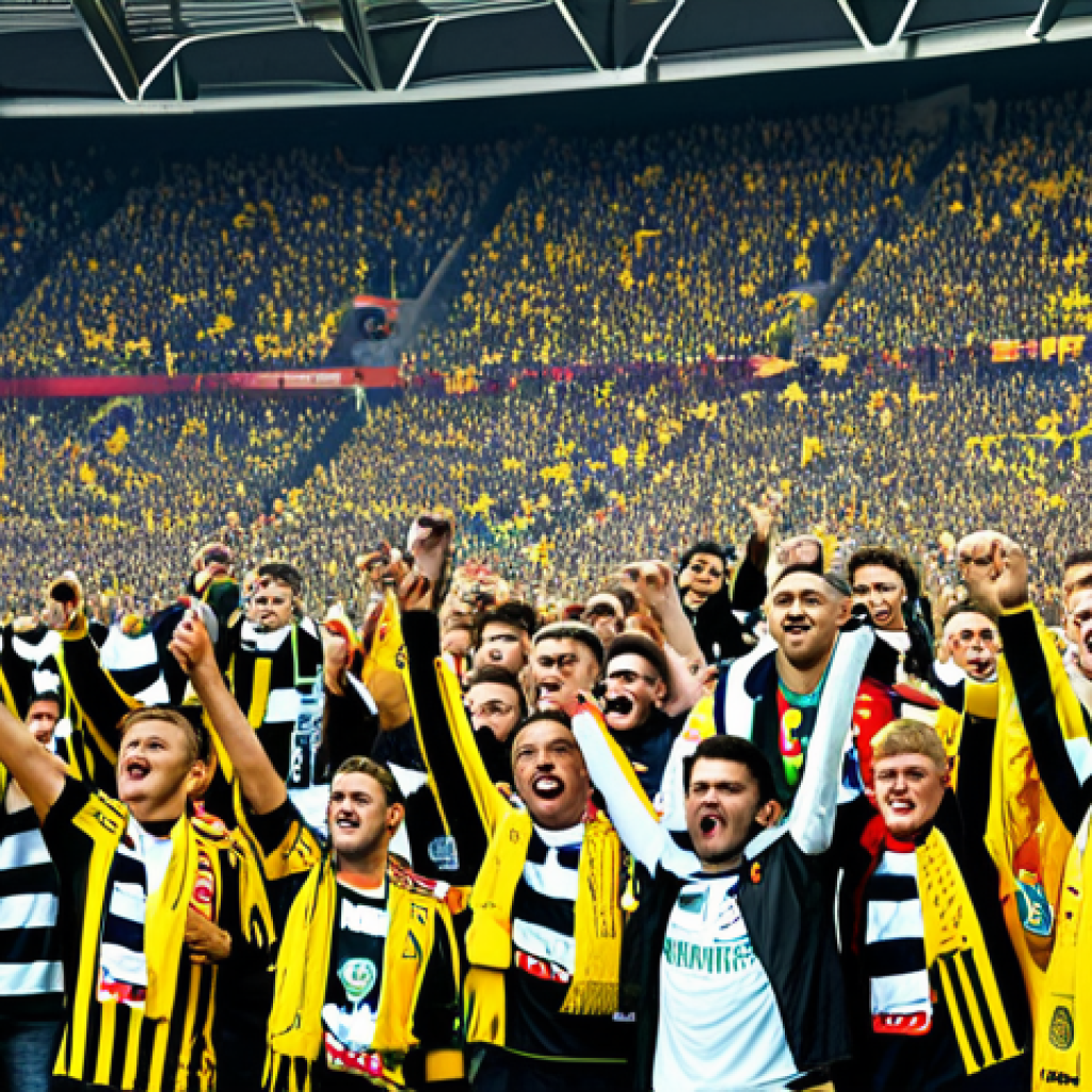 Fan Atmosphere**

"A vibrant and passionate crowd of Bundesliga fans cheering in a modern stadium, wearing team scarves and jerseys, fully clothed, appropriate attire, safe for work, perfect anatomy, dynamic composition, professional photography, high quality, German football culture."

**