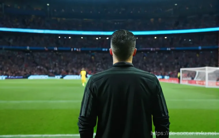 축구 경기 중 심판 판정 이해하기 - **Prompt:** A tense moment in a brightly lit, modern football stadium, filled with thousands of pass...
