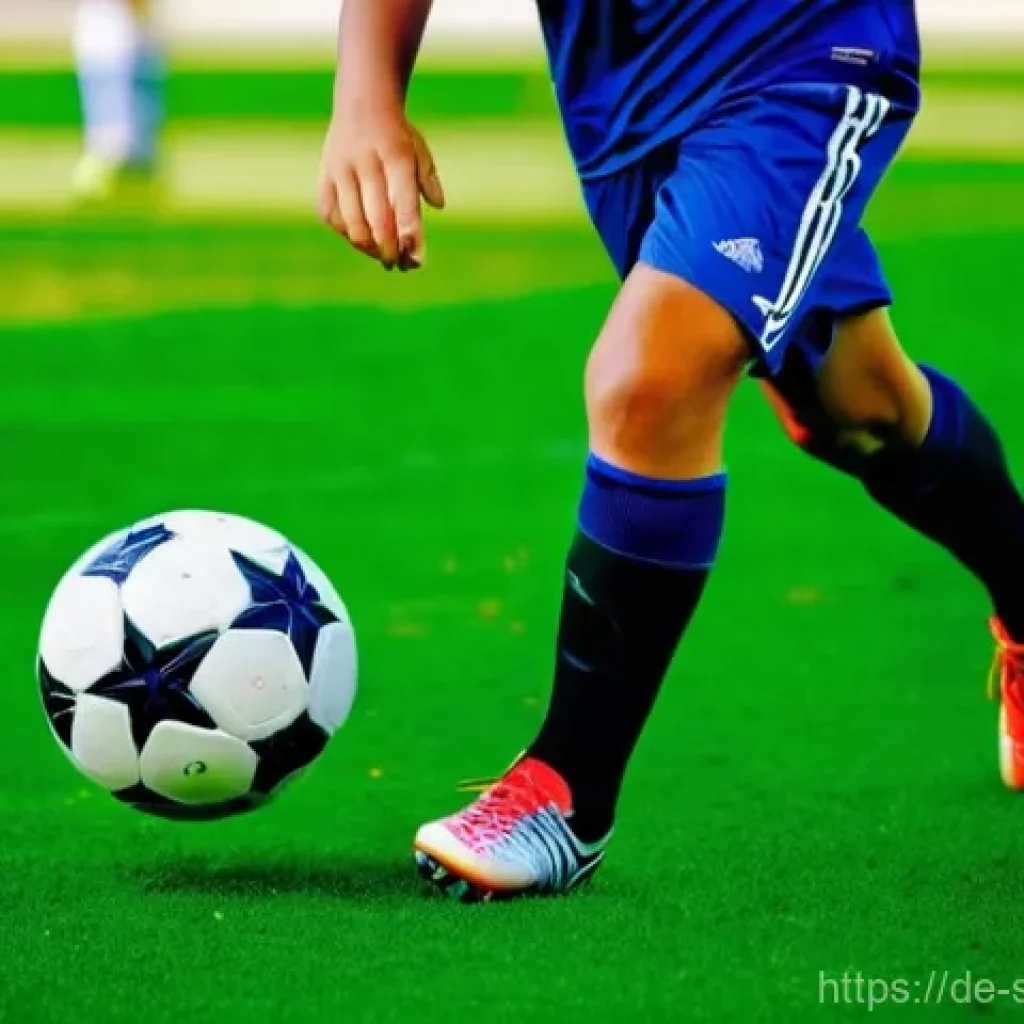 축구 공 컨트롤 연습법 - **Prompt:** A young adult male soccer player, wearing a clean, modern soccer kit (jersey, shorts, so...