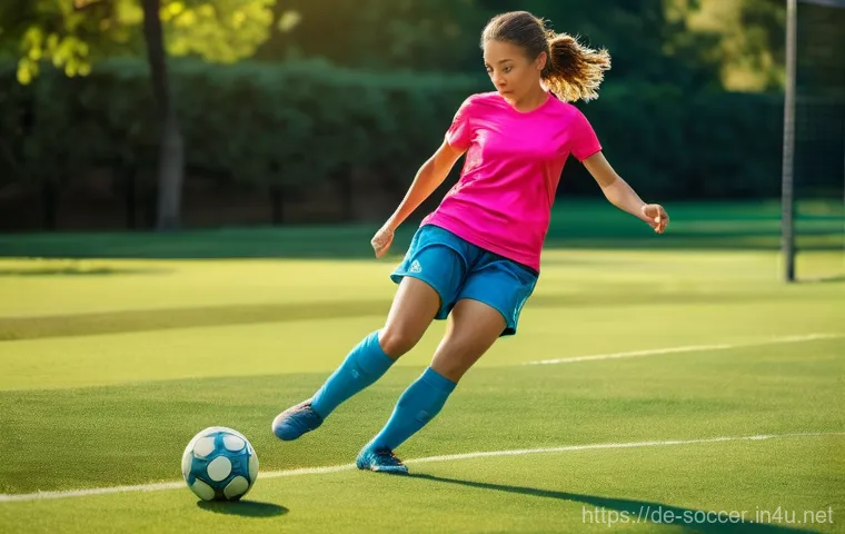 축구 공 컨트롤 연습법 - **Prompt:** A young adult male soccer player, wearing a clean, modern soccer kit (jersey, shorts, so...
