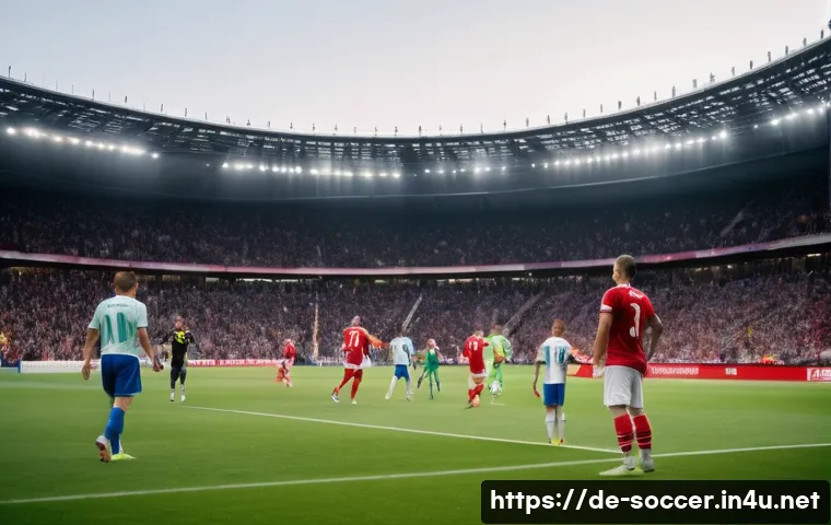 축구 경기 중 의사소통 방법 - A dynamic soccer scene on a professional European football pitch, showing two players communicating ...