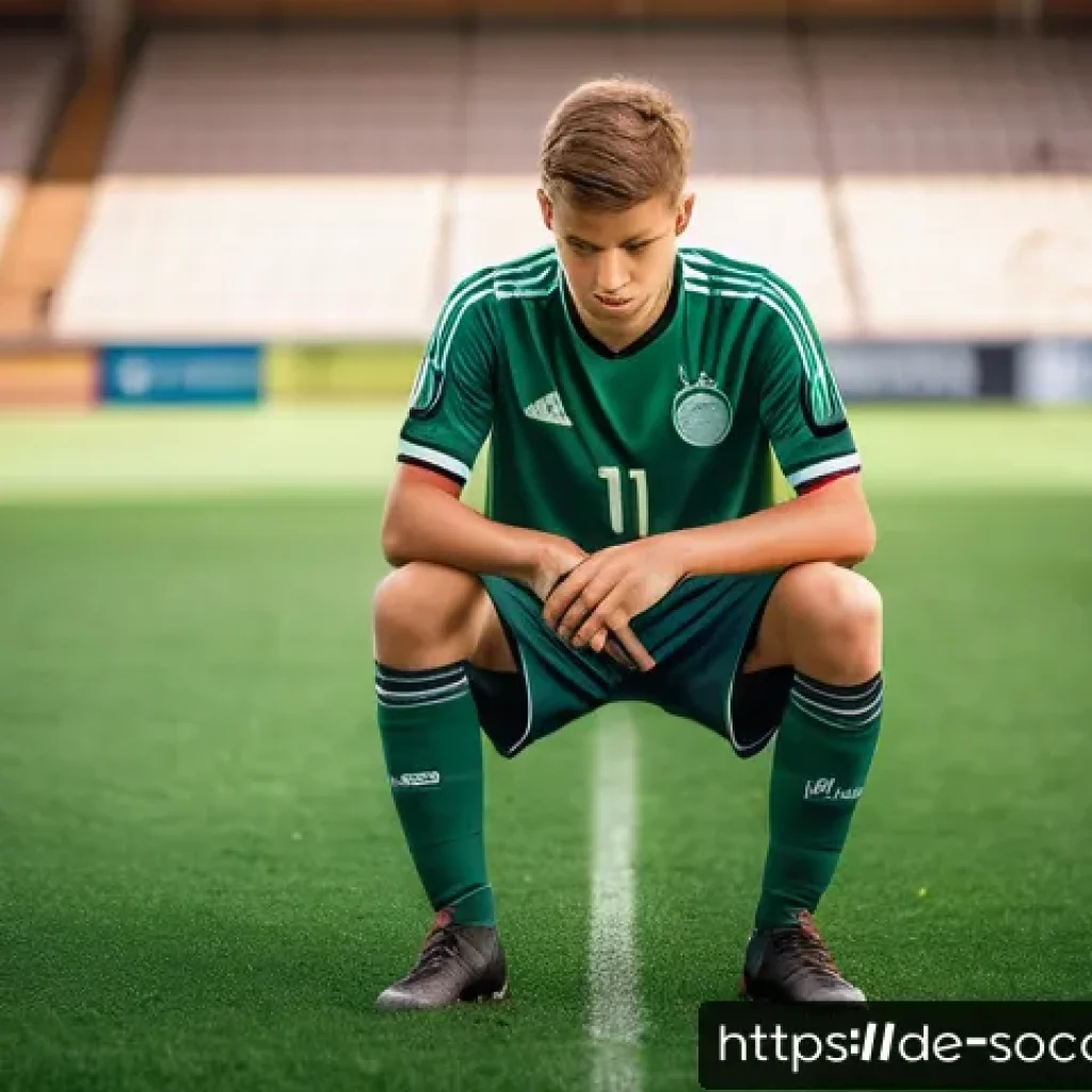 축구 페널티킥 성공률 높이기 - A focused young male soccer player standing confidently on a lush green football pitch in Germany, w...