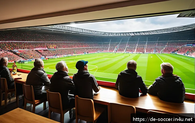 축구 커뮤니티 사이트 소개 - A vibrant scene inside a traditional German football forum room filled with diverse fans spanning mu...