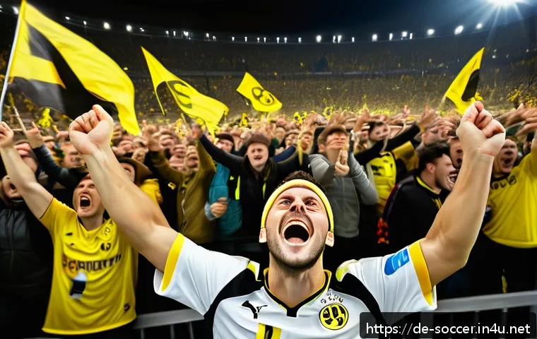 축구 팬 아트 제작법 - A dynamic, detailed digital painting of a passionate German football fan wearing a Borussia Dortmund...