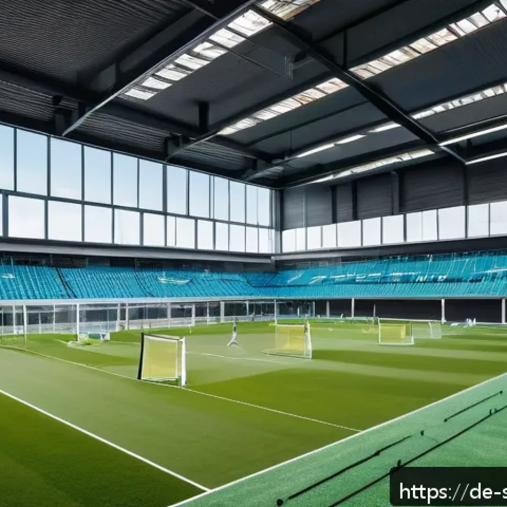 축구 클럽 운영 비용 - A detailed, realistic scene of a Bundesliga football club’s modern training facility in Germany duri...