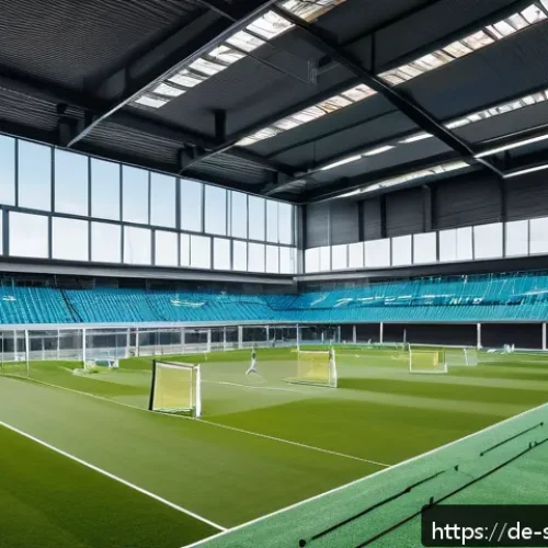 축구 클럽 운영 비용 - A detailed, realistic scene of a Bundesliga football club&rsquo;s modern training facility in Germany duri...