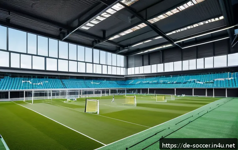 축구 클럽 운영 비용 - A detailed, realistic scene of a Bundesliga football club&rsquo;s modern training facility in Germany duri...