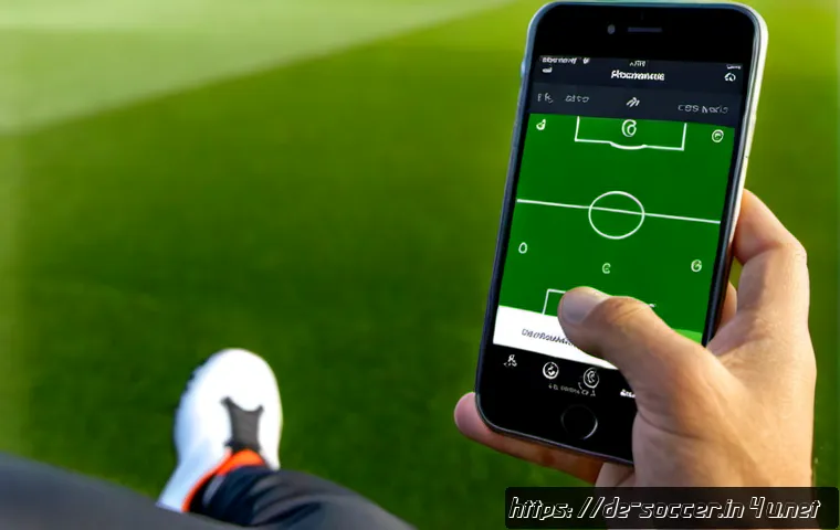 축구 개인 기록 관리 어플 - Photorealistic over-the-shoulder view of an adult amateur football player in a clean green training ...