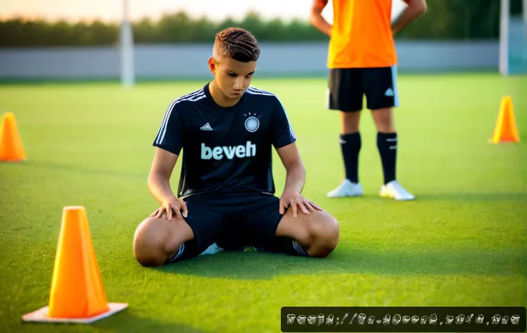 Home 30 축구 훈련용 어플 추천 - Photorealistic morning football training scene at a well-kept German community sports field, teenage...